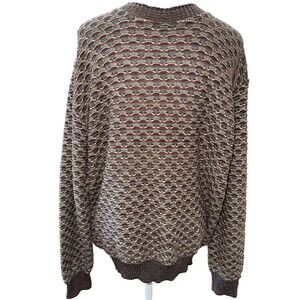Paolo Valenzi Italy Textured Knit Sweater 52 L Brown Y2K 90s Grandpa Crewneck